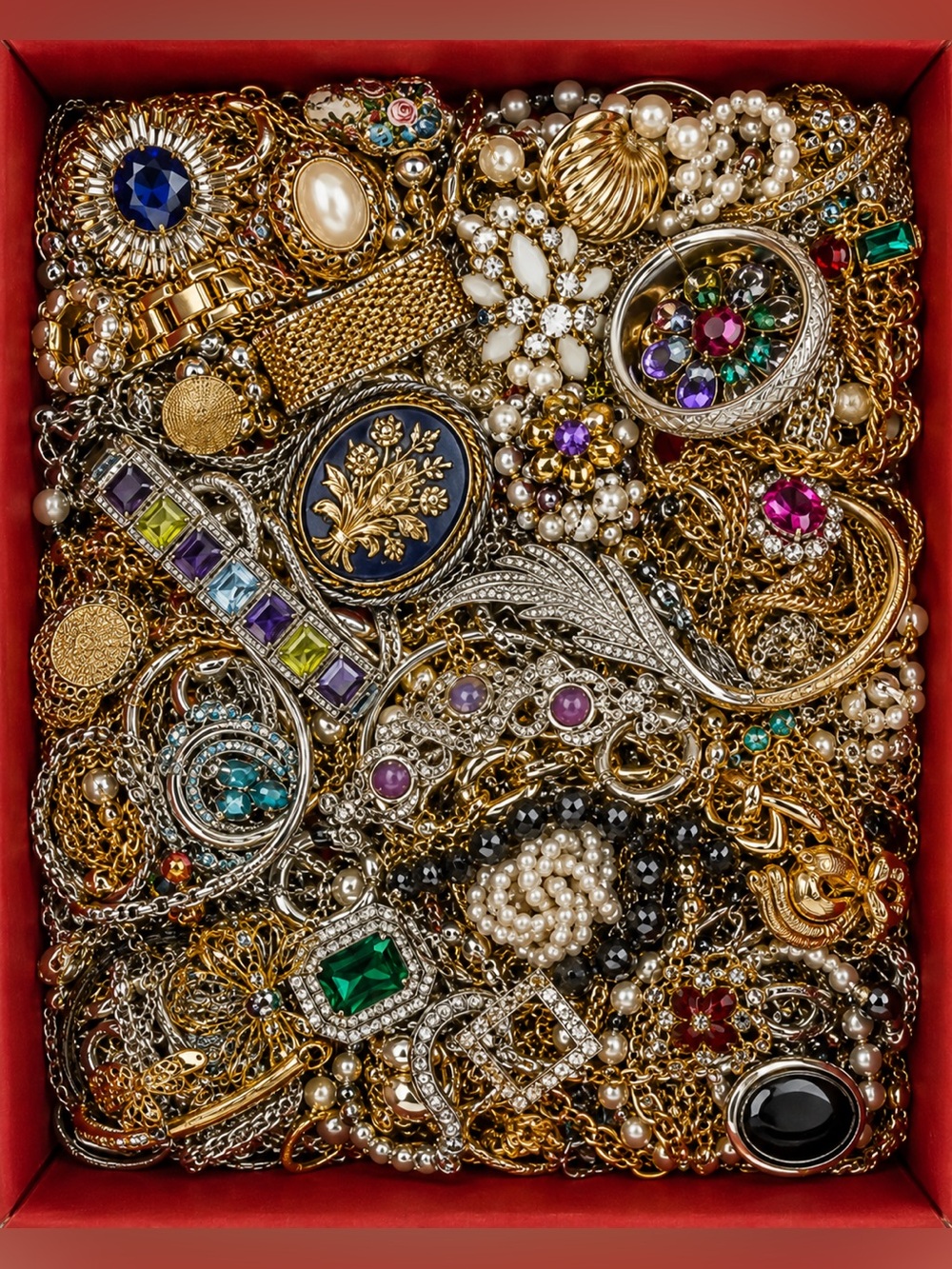 1 LB Red Carton Jewelry Treasure Lot | Estate Wearable Craft Repair Mixed